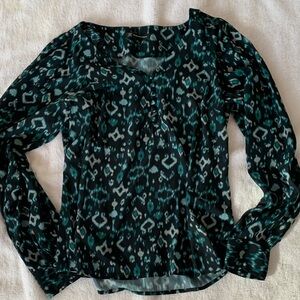 INC International Concepts Black and Teal Blouse